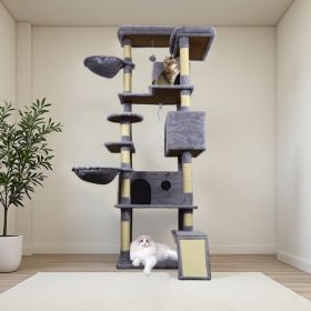 84.6 In Dark Gray Cat Tree Tower With Wide Base, 3 Large Hinding Condo, 11 Sisal Scratching Post, Sisal Scratching Ladder, 2 Hammocks, Large Top (Option: Defaulttitle)