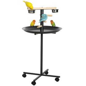 Portable Bird Play Stand, Parrot Perch Bird Feeder Station with Wheels, Stainless Steel Feeding Bowls, Tray, Gray (Option: Grey-640x640x125 mm)