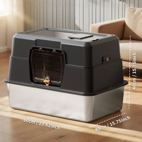 Thick Stainless Steel Fully Enclosed Black Cat Toilet, Sturdy, Bite Proof, Leak Proof, Providing Greater Comfort For Cats In Large Spaces (Option: Defaulttitle)